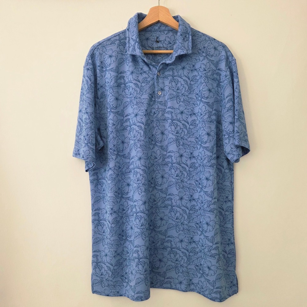Tailorbyrd Polo Shirt Blue All Over Floral Hibiscus Print Mens XXL‎ - Picture 2 of 5